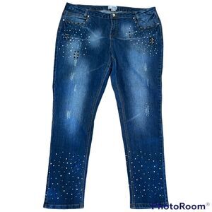 Unique Embellished Jeans - Sapphire Red - Size 22